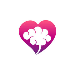 Love brain logo. Heart and brain flat logo design template