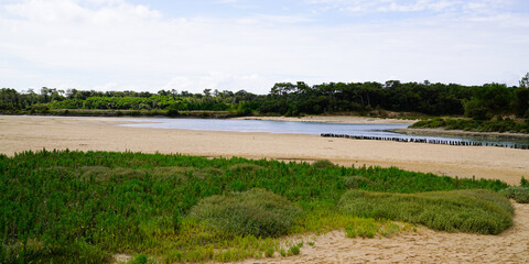 Fototapeta na wymiar Sandy beach landscape in Talmont-Saint-Hilaire vendee city on Atlantic coast of France
