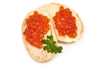 Sandwiches with delicious caviar, isolated on white background