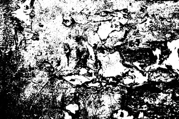 Grunge texture is black and white. The background is made of dirt, chips, scuffs, and wear. Old vintage surface splattered with ink. Soiled backdrop template