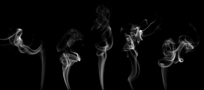 Collection swirling movement of white smoke group, abstract line Isolated on black background