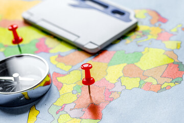 Travel preparation and booking with compass on map