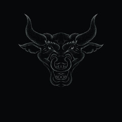 The Vector logo bull for T-shirt design or outwear.  Hunting style bull background. This drawing would be nice to make on the black fabric or canvas.