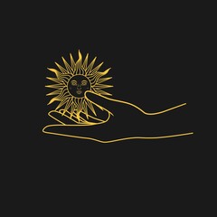 The mystical symbol is the sun in hand. Vector illustration