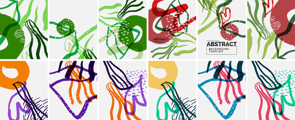 Social media doodle shapes abstract background set. Vector illustration for covers, banners, flyers