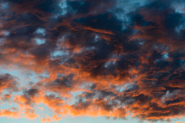 Sunset on blue sky  red cloud on blue sky as background after sunset Photoshop  luminar background