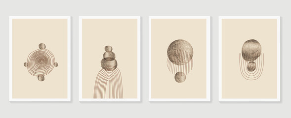Abstrakte Wandkunst-Vektorsammlung. Erdtöne Handgezeichnetes Kunstdesign in organischer Form für gerahmte Wanddrucke, Leinwanddrucke, Poster, Wohnkultur, Cover, Tapeten. © TWINS DESIGN STUDIO