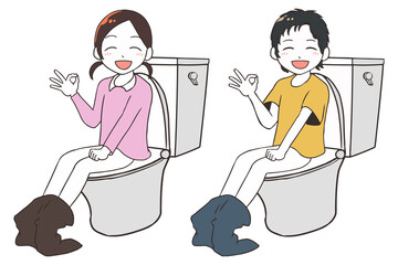 トイレをする子供　オッケーサイン