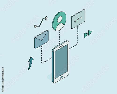 ビジネス スマートフォン コミュニケーションのイラスト スマホ アイソメトリック アイソメ Sns Wall Mural Yugoro