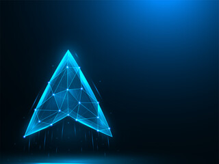 Arrow pointing up low poly design. Navigation, pointer up polygonal vector illustrations on a blue background.
