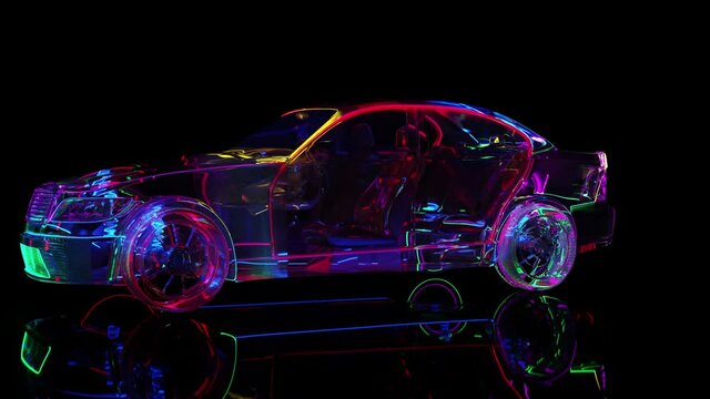 Glass car with neon lighting