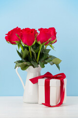 Valentines day greeting card with red rose flowers