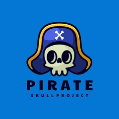 Vector Logo Illustration Pirate Simple Mascot Style.