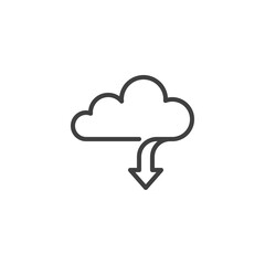 Upload cloud line icon. linear style sign for mobile concept and web design. Cloud with arrow down outline vector icon. Symbol, logo illustration. Vector graphics