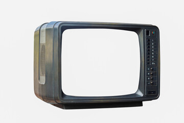 old retro home TV receiver isolated on white background, vintage television cut screen for...
