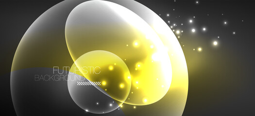 Neon ellipses abstract backgrounds. Shiny bright round shapes glowing in the dark. Vector futuristic illustrations for covers, banners, flyers and posters and other