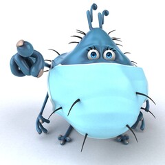 Fun 3D illustration of a cartoon microbe with a mask