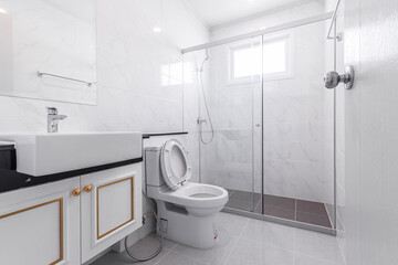 Fototapeta na wymiar clean and small white bathroom