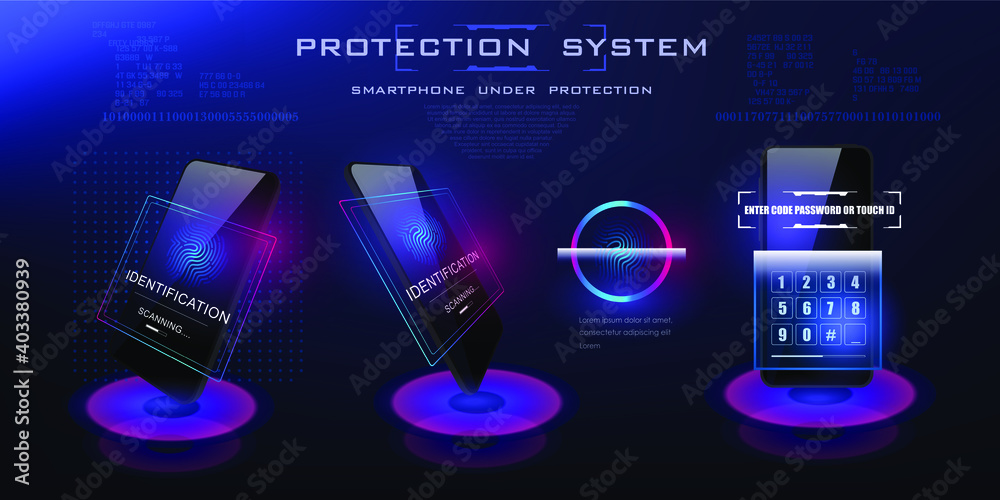 Poster touch id on a mobile device. protection and secure login from your device. the screen scans your fin