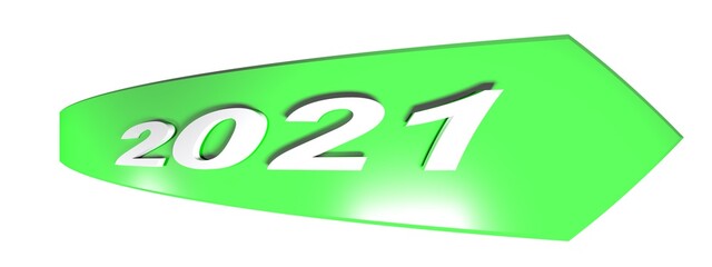 2021 green arrow on white background - 3D rendering illustration
