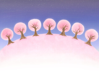 藤の花のアナログ風イラスト 神秘的な紫 Wall Mural 桜 マチ