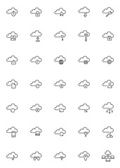 Cloud computing line icons set. linear style symbols collection, outline signs pack. vector graphics. Set includes icons as computer cloud technology, database network connection, data storage