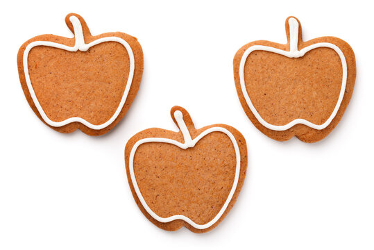 Gingerbread Cookies In Shape Of Apple Isolated