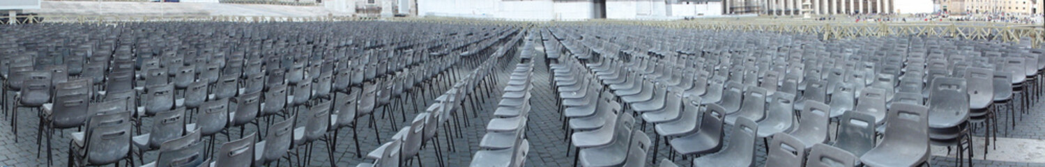 The rows of chairs in St Peter's Square in the Vatican