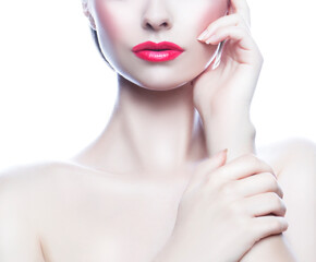Obraz na płótnie Canvas Red lips, beauty part of face, bright make-up, healthy skin