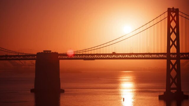 Time Lapse of the Sun rising from behind the Bay Bridge in San Francisco.