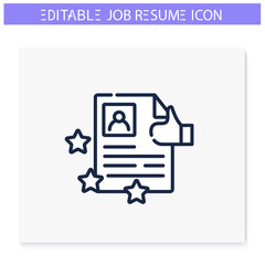 Best job resume line icon. High rating. Best employment candidate. Personal recruitment information. Job search, employment, career growth concept. Isolated vector illustration. Editable stroke 