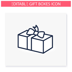 Present line icon. Gift box with bow ribbon. Holiday congratulation, surprise concept. Holiday offer. Christmas, new year, birthday celebration symbol. Isolated vector illustration. Editable stroke 