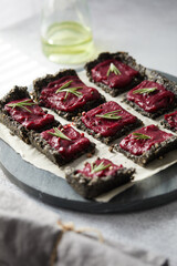 beetroot hummus on sesame bread