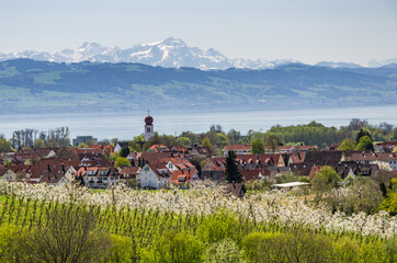 Blick auf Kressbronn, Bodensee und Säntis bei Föhnwetter, Baden-Württemberg, Deutschland