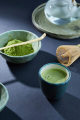 Traditional matcha tea on a dark background