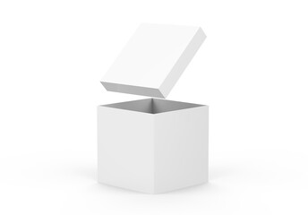 White blank square paper box mockup template on isolated white background, packaging box mockup for design presentation, 3d illustration