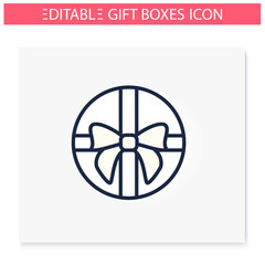 Round present line icon. Gift box with bow ribbon, top view. Holiday congratulation, surprise concept. Holiday offer. Christmas, new year, birthday. Isolated vector illustration. Editable stroke 