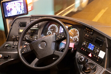 Intercity bus dashboard equipped with a video surveillance system monitor