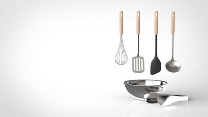 cooking tools white background multiple right 3D Render