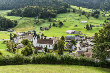 Blick auf das Dorf Wildhaus-Alt Sankt Johann, Toggenburg, Kanton St. Gallen, Schweiz