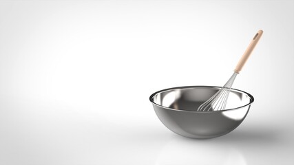 whisk and bowl white background one right front 3D Render