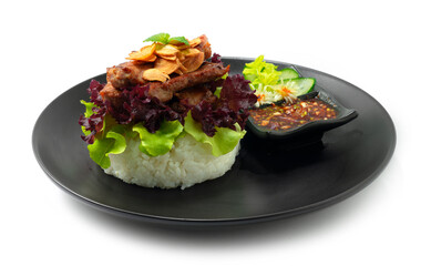 Rice Burger Juicy Grilled Pork (moo-ping) served chilli sauce Thaifood