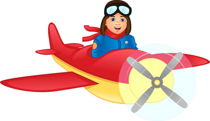 Happy kid boy riding a plane