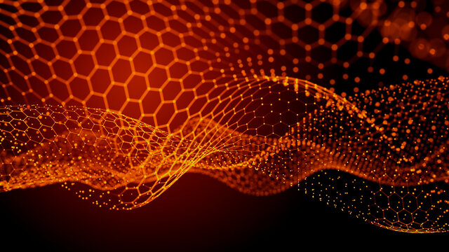 Abstract 3D Technology concept. Big Data and Artificial Intelligence represented as a High Tech Futuristic Particle Network. Abstract background. 3D render