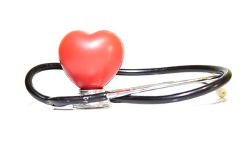 Red Heart And A Stethoscope On White Background