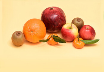 Fruits on a light yellow background