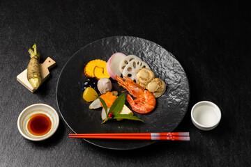 典型的なおせち料理　Japanese food  New Year dishes (OSECHI)