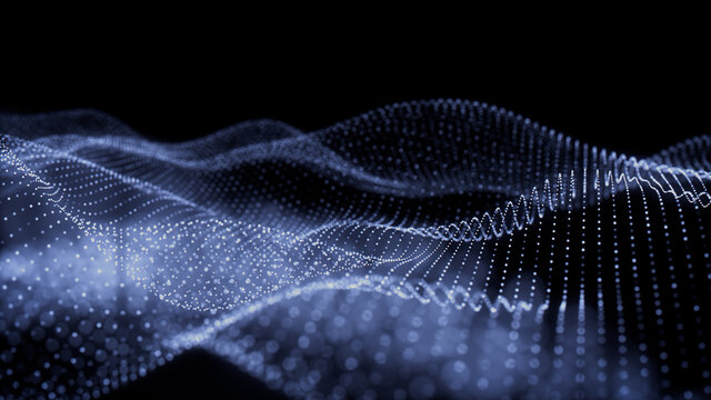Abstract 3D Technology concept. Big Data and Artificial Intelligence represented as a High Tech Futuristic Particle Network. Abstract background. 3D render