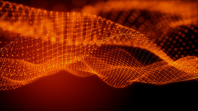 Abstract 3D Technology concept. Big Data and Artificial Intelligence represented as a High Tech Futuristic Particle Network. Abstract background. 3D render