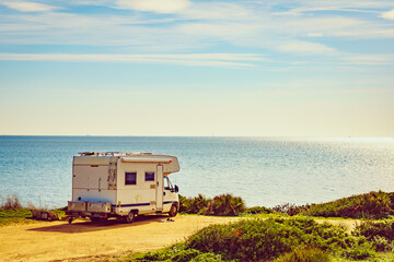 Fototapeta premium Caravan on beach by Punta Mala, Alcaidesa Spain
